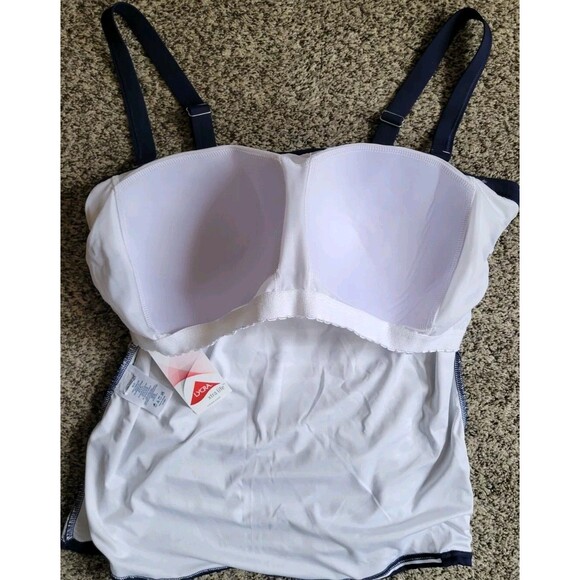 Lands End Navy Swim Top 16 D Stripes Removable Straps Bandeau Front Lined S942 - Picture 7 of 8